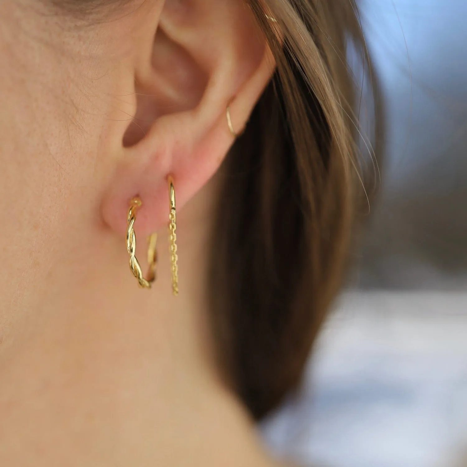 12mm Hoop with Dangling Chain in Gold Vermeil