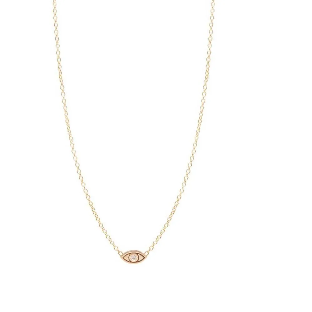 14K GOLD ITTY BITTY EVIL EYE NECKLACE WITH A SINGL