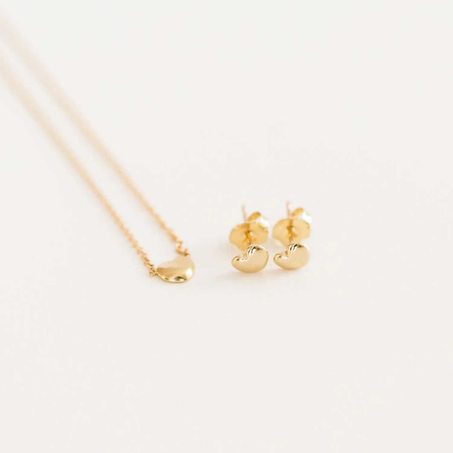 14K Puff Heart Necklace   Studs Set