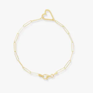 14K Yellow Heart & Paperclip Chain Bracelet