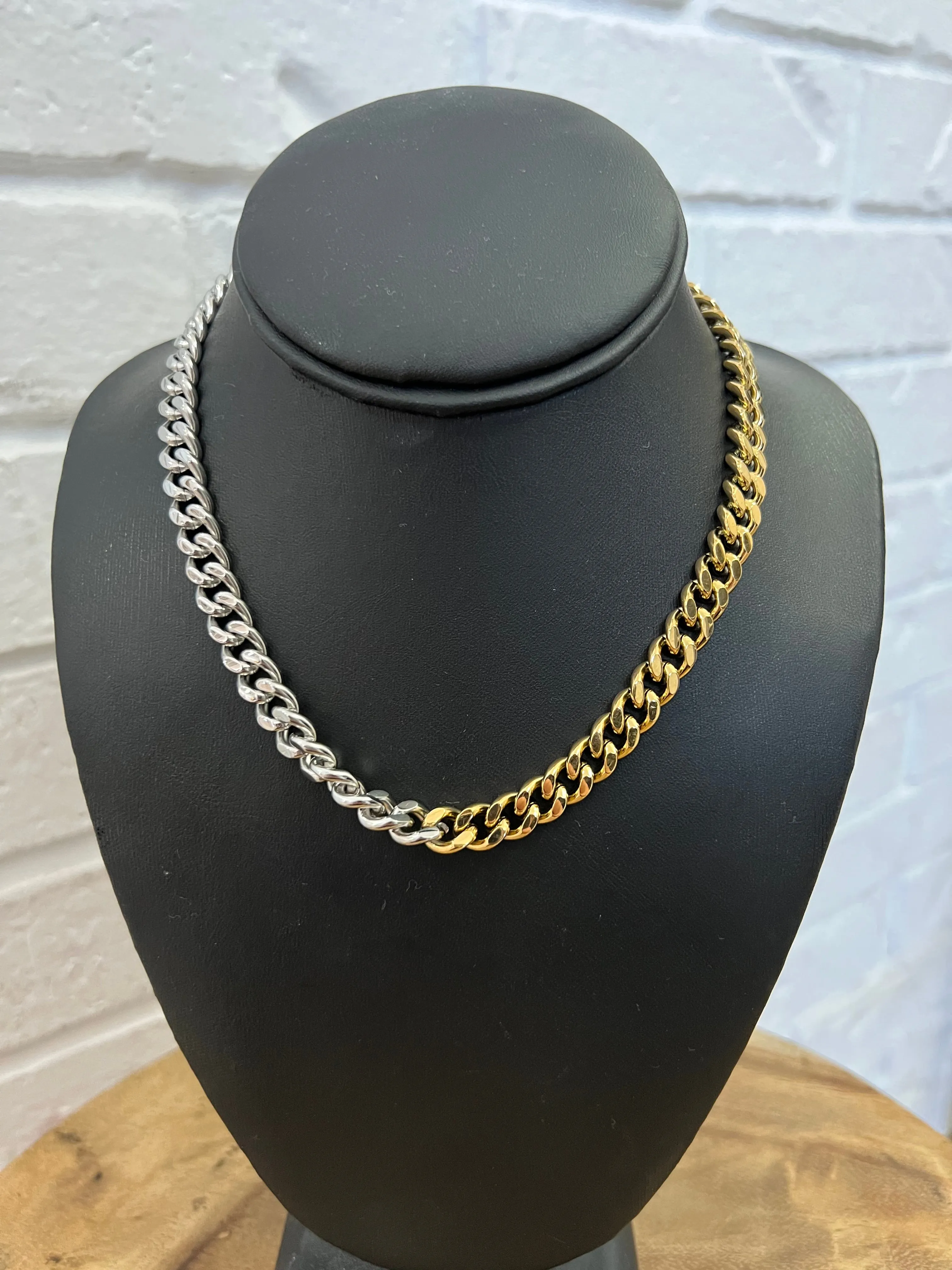 18K Demi Mixed Metal Thick Chain Necklace