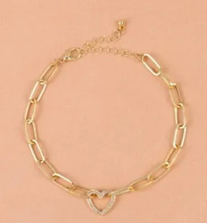 18K Gold Paper Clip Heart Bracelet