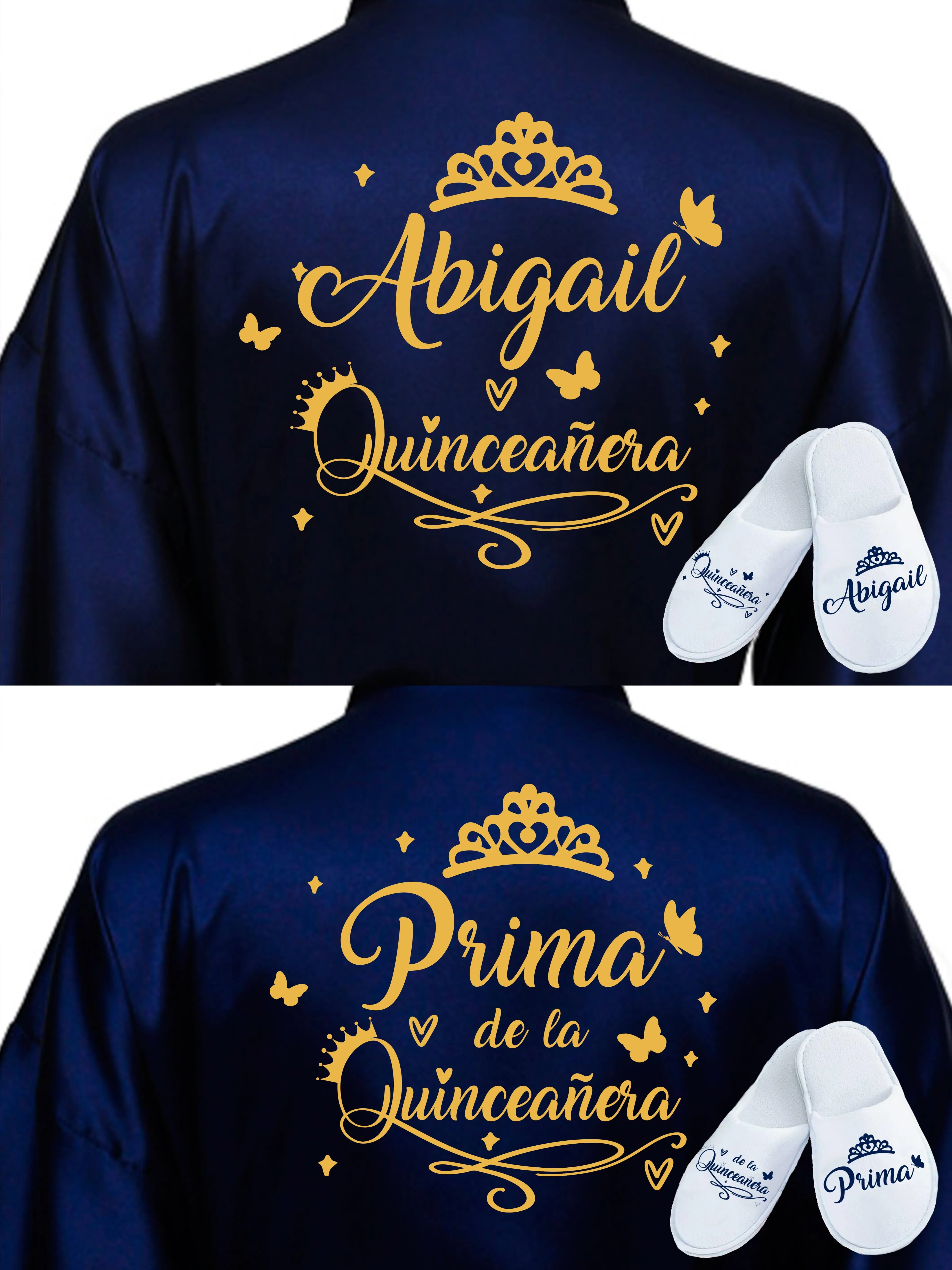 2 Batas y zapatillas Quinceanera Navy blue with Gold