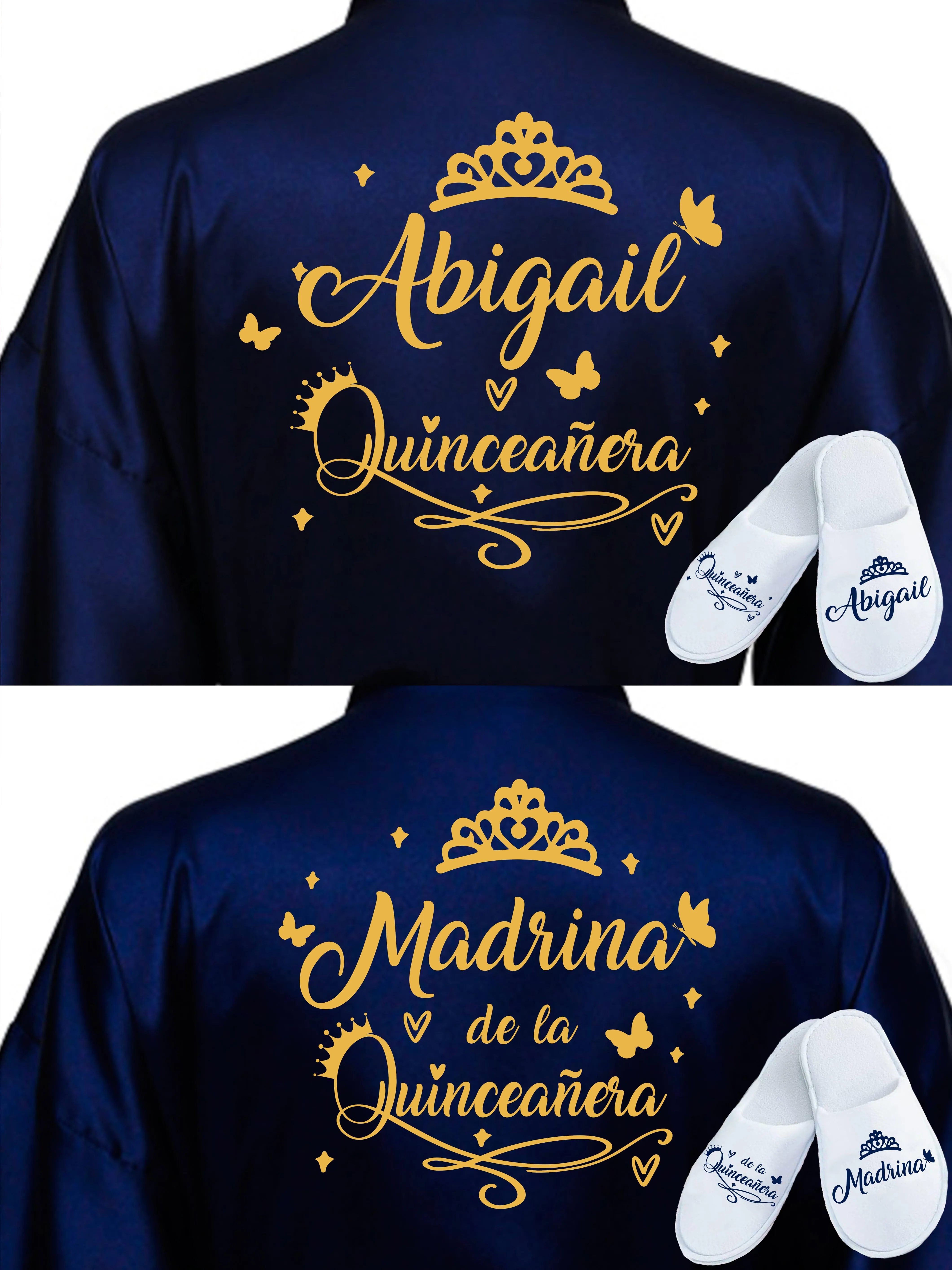 2 Batas y zapatillas Quinceanera Navy blue with Gold