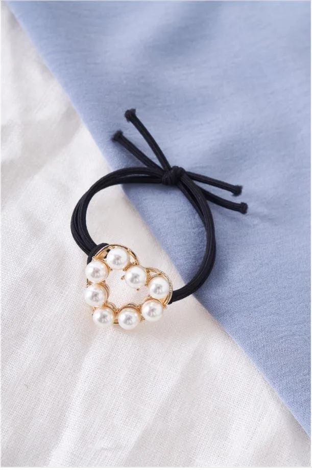 3pcs Heart of Gold Pearl Heart Shaped Hair Tie