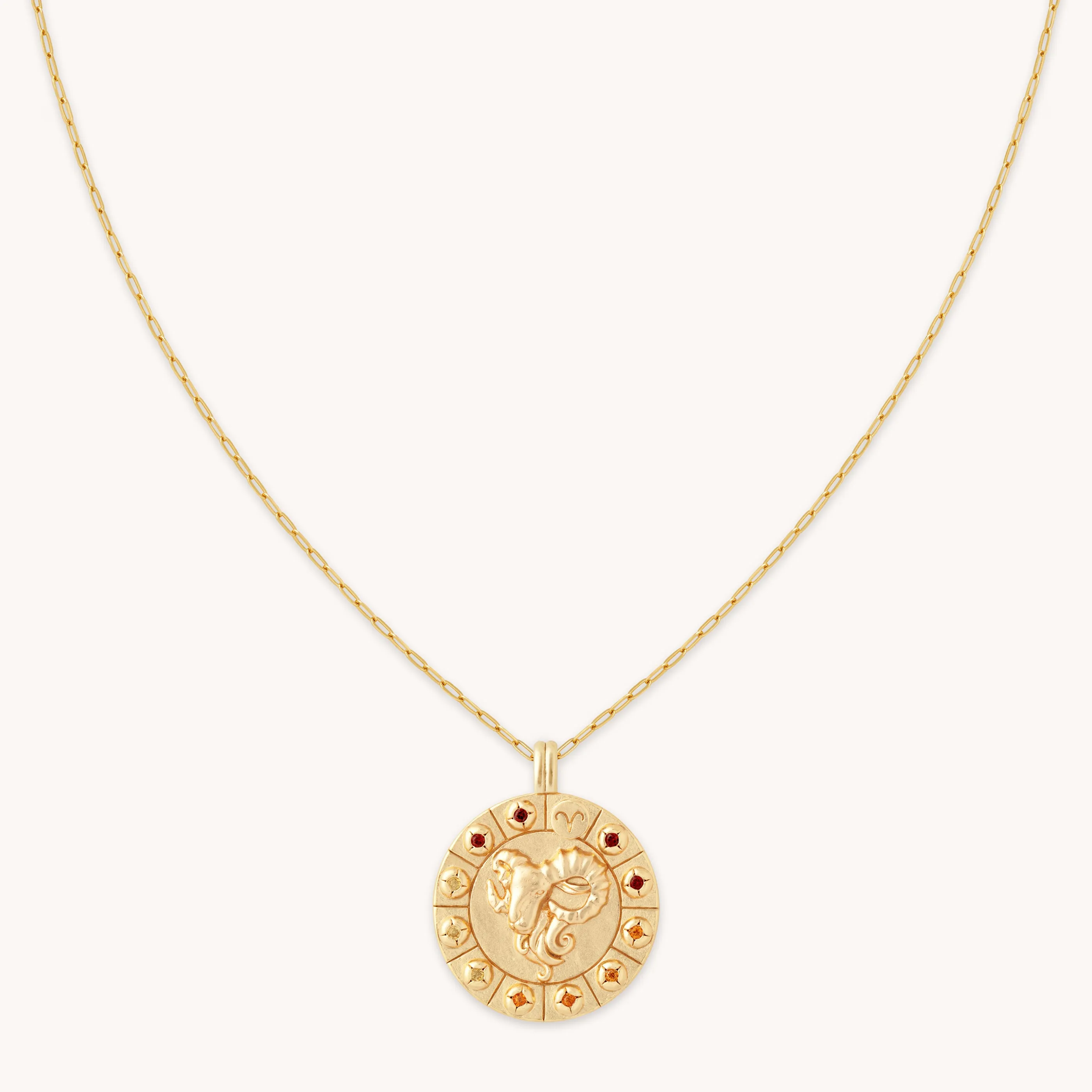 Aries Bold Zodiac Pendant Necklace in Gold