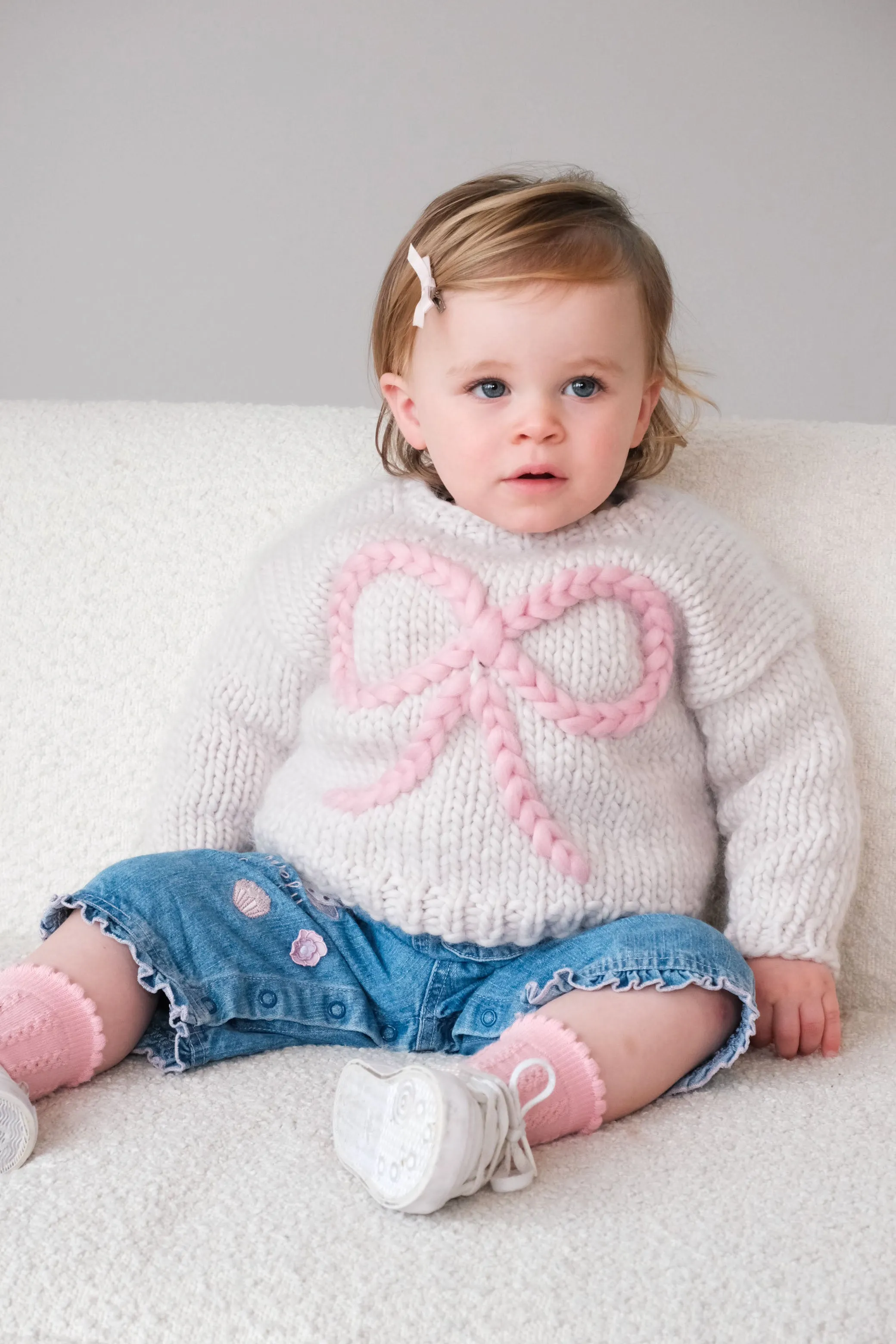 Baby Bow Chunky Knit Sweater in Pink