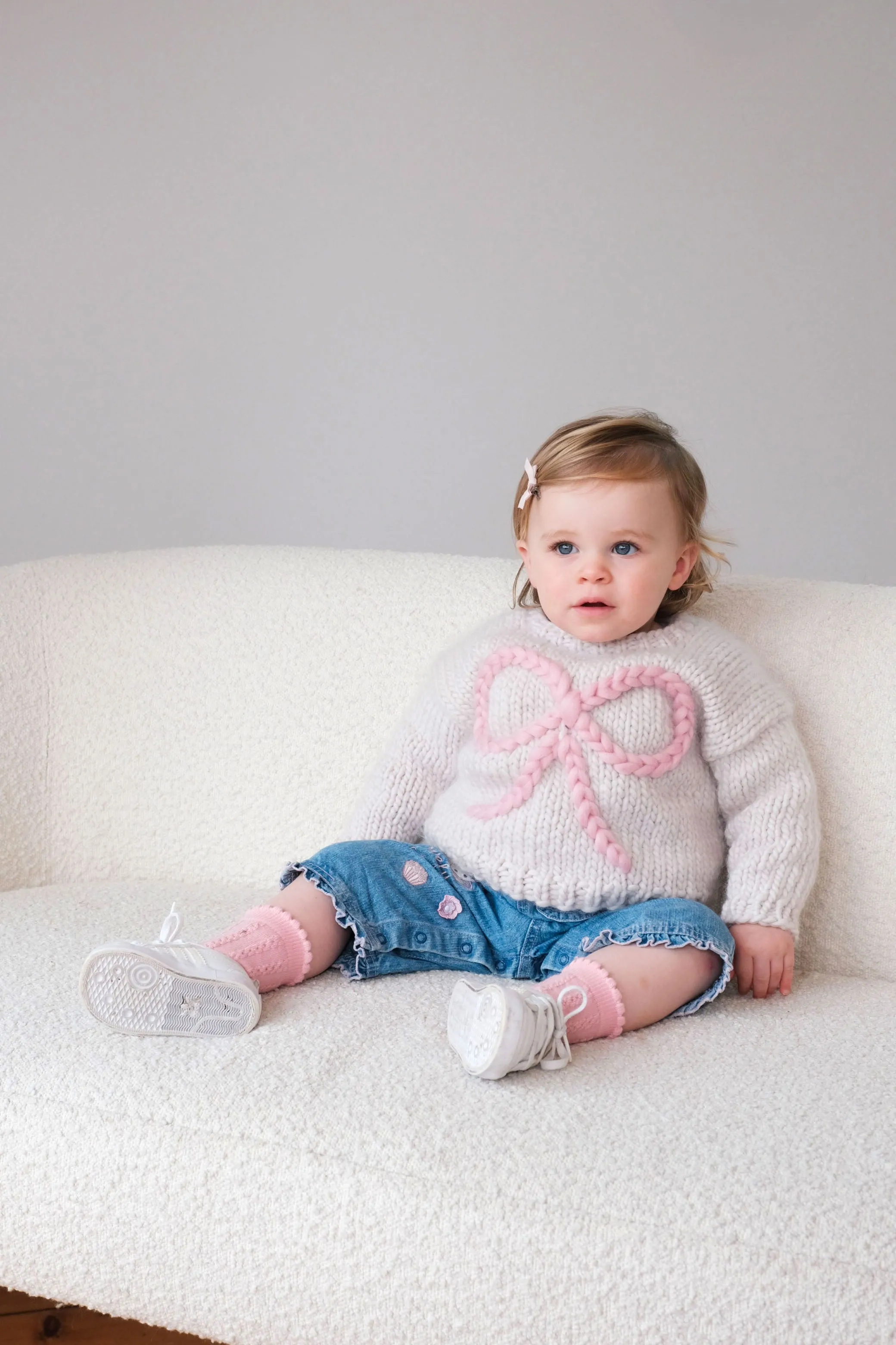 Baby Bow Chunky Knit Sweater in Pink