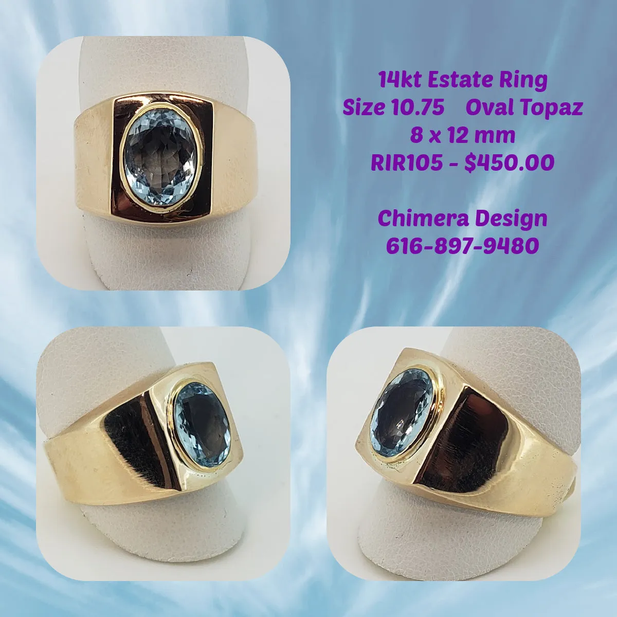 Big Bold Blue Topaz Ring - Estate Prices