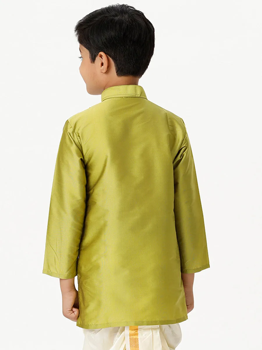 Boys Full Sleeves Parrot Green Shiny Kurta