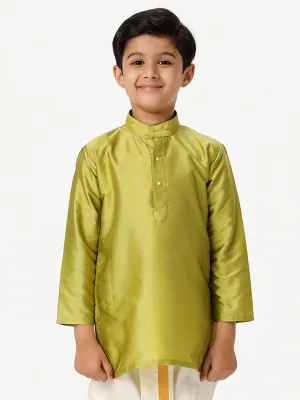 Boys Full Sleeves Parrot Green Shiny Kurta