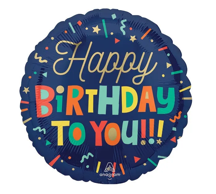 Bright Birthday Blocky Text Mylar Balloon, 18" | 1 ct