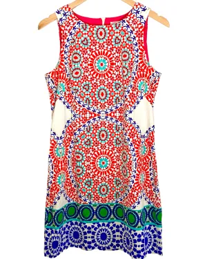 Bright Spring Kaleidoscope Print Sleeveless Shift Dress