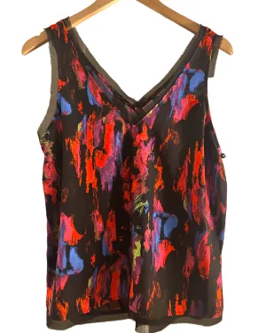 Bright Winter Print Double V-neck Raw Edge Top