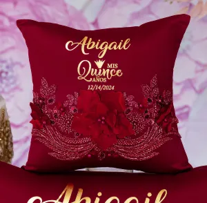 Burgundy quinceanera tiara pillow