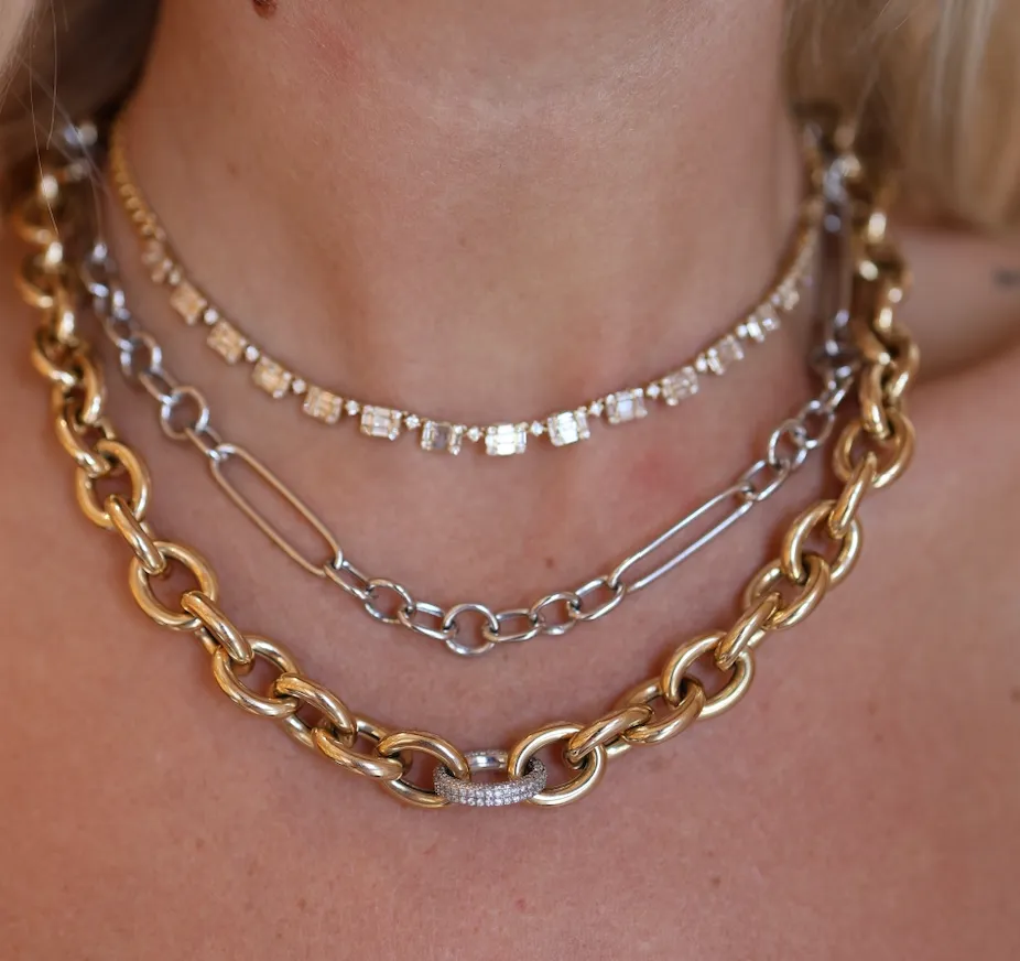 Chunky Round Diamond Pavé Link Necklace