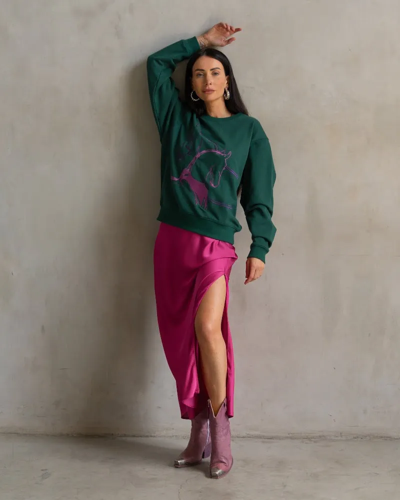 Classic Embroidered Sweatshirt Horses Embrace Multi