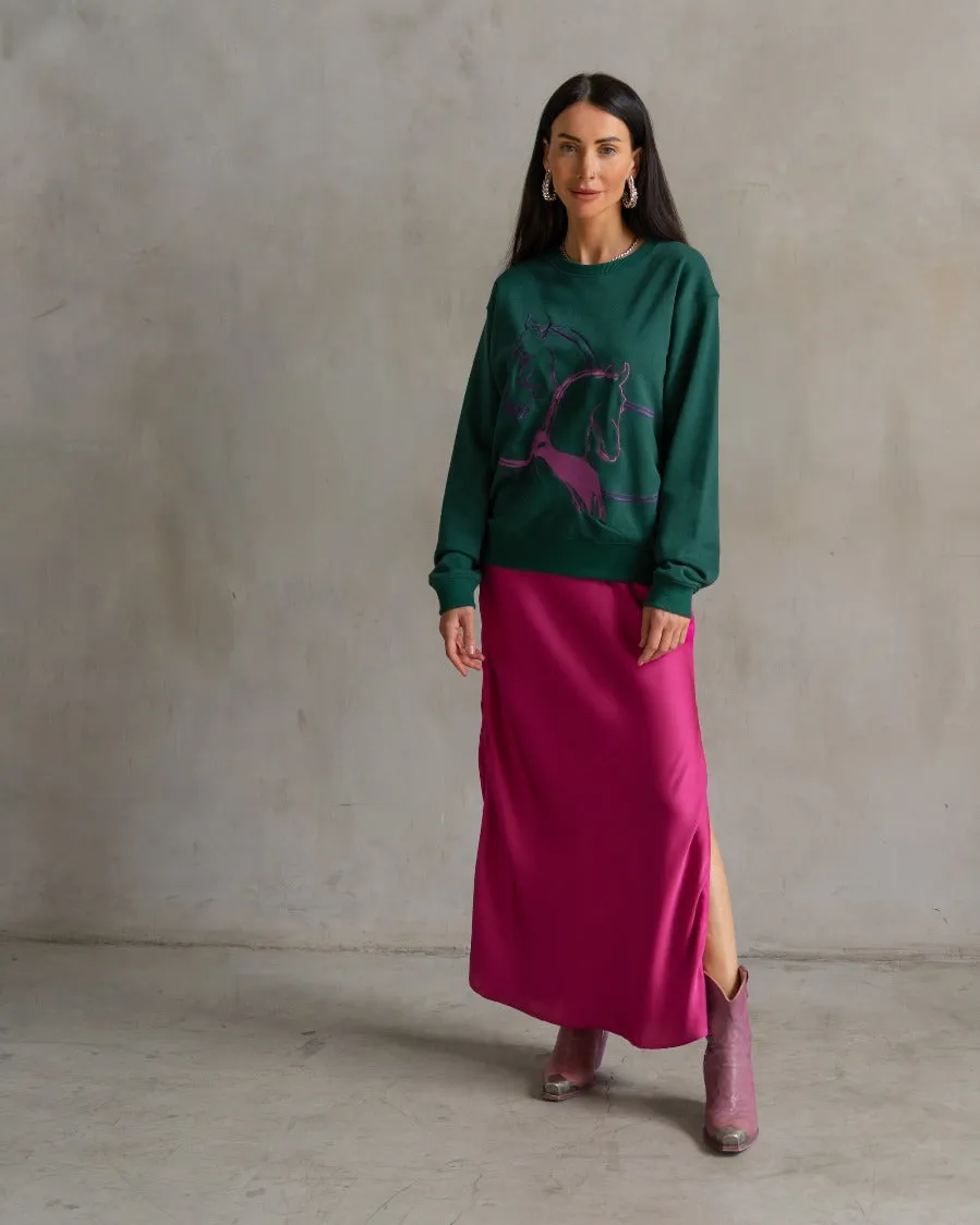 Classic Embroidered Sweatshirt Horses Embrace Multi