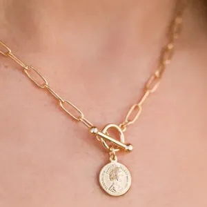 Coin Toggle Front Chain Link Necklace