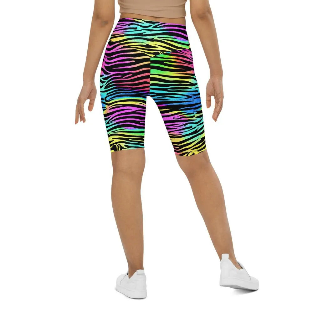 Colorful Zebra Striped Bike Shorts