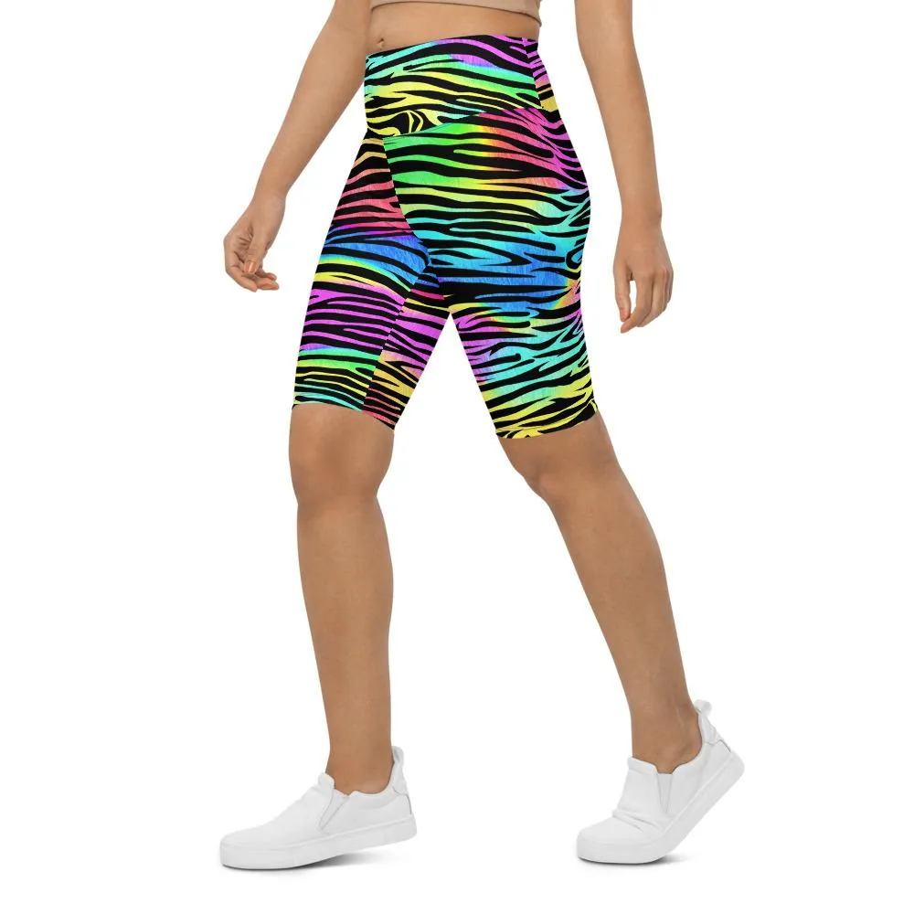 Colorful Zebra Striped Bike Shorts