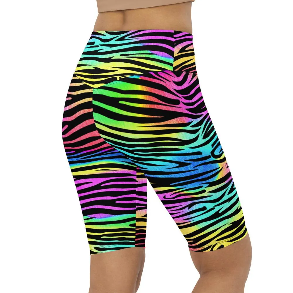 Colorful Zebra Striped Bike Shorts