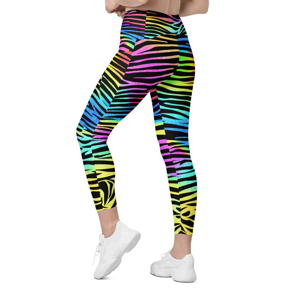 Colorful Zebra Striped Leggings with Pockets