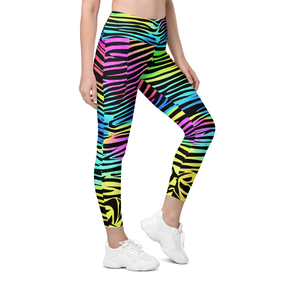 Colorful Zebra Striped Leggings with Pockets