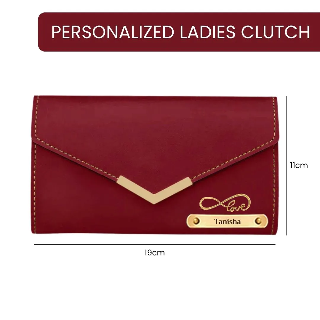 Customized Lady Purse with Coin Pouch, Card Holder and Love Charm - Maroon