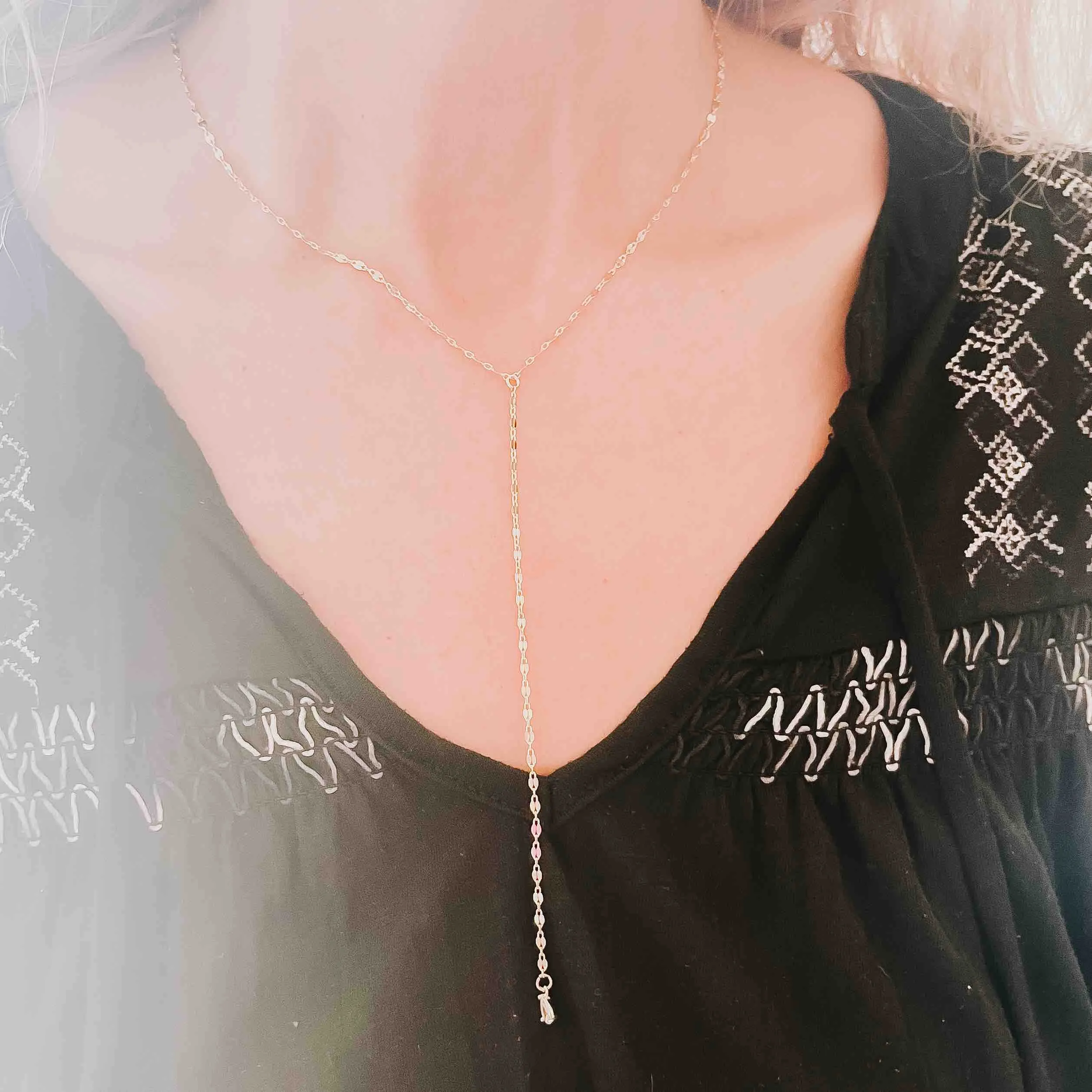 Dainty Diamond Gold Teardrop Y Necklace