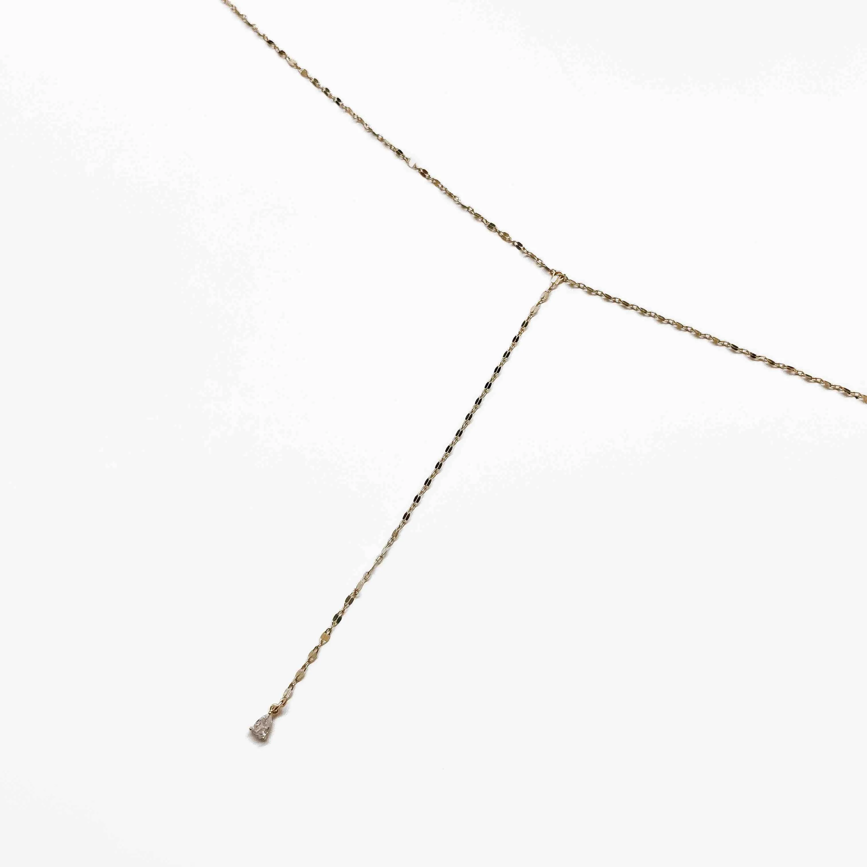 Dainty Diamond Gold Teardrop Y Necklace