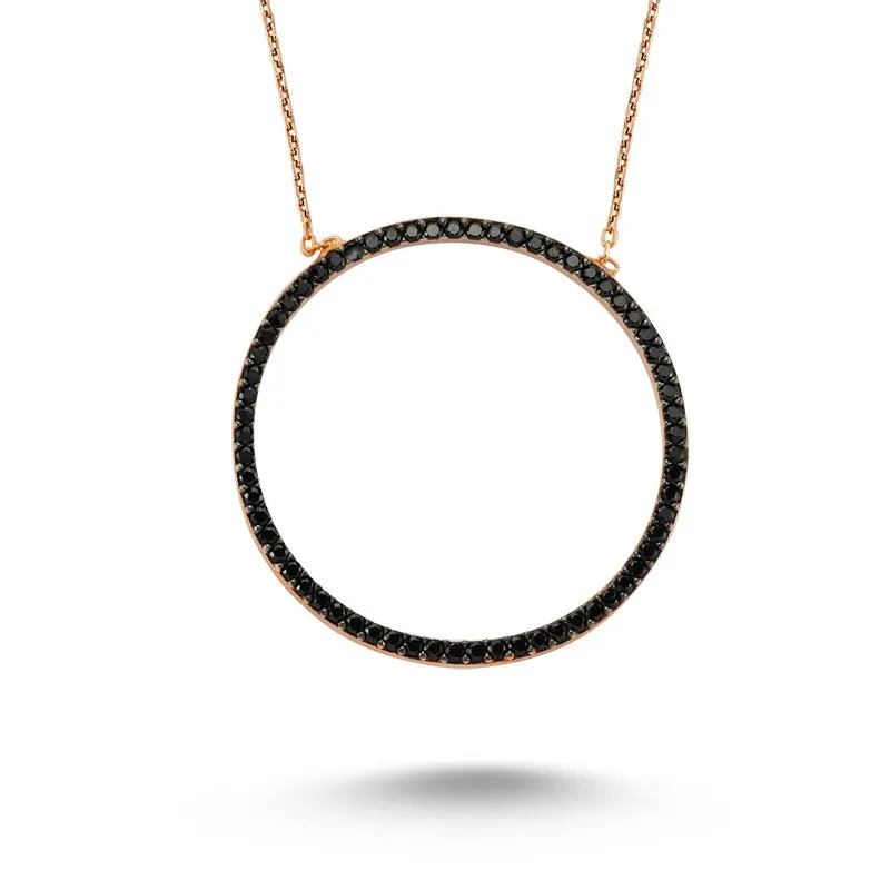 Dainty Silver Black Circle Triangle Pendant Necklace