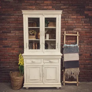 Distress White Glass Cabinet