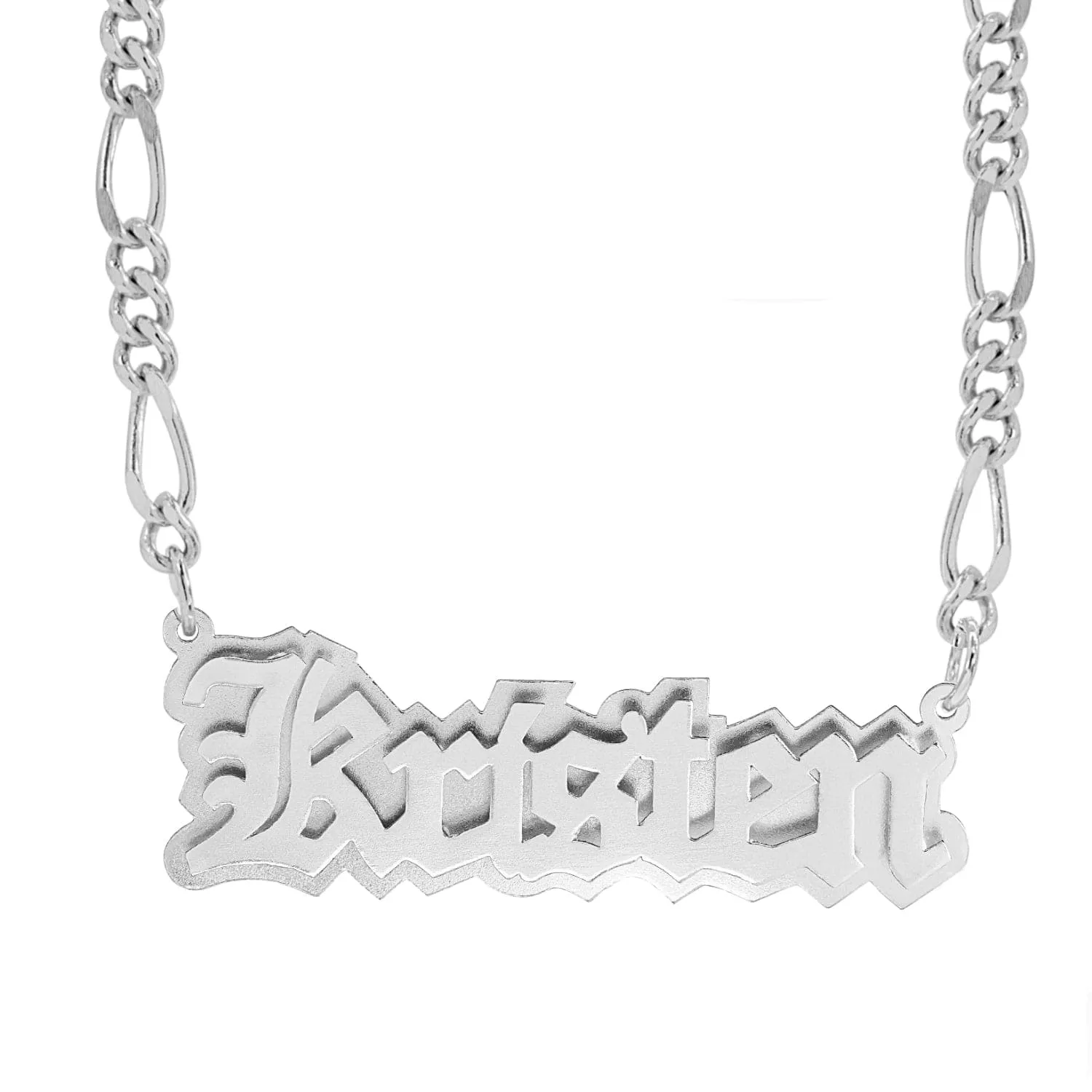 Double Plated Nameplate Necklace Kristen With Figaro Chain