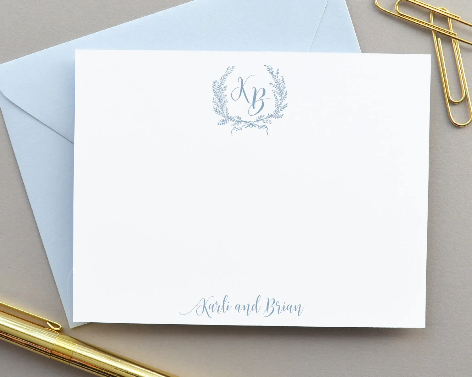 Elegant Laurel Crest Monogram Note Cards