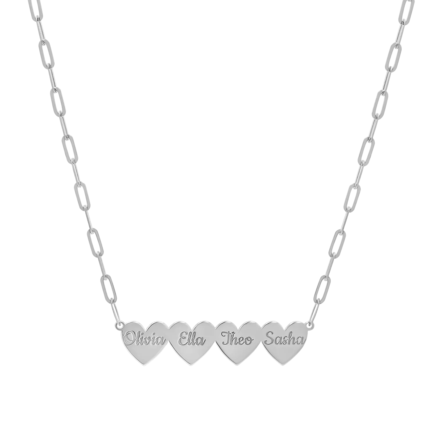 Engravable Multi Heart Paper Clip Necklace