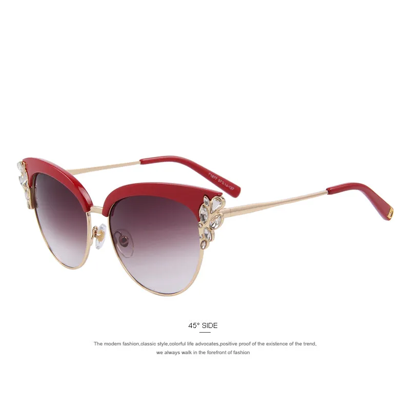 Flower Crystal Decoration Cat Eye Sunglass