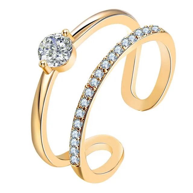 Geometric Cubic Zirconia Double Gold Crystal Ring