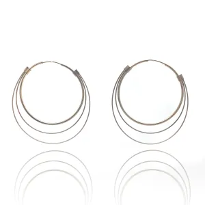 Gold and Nylon Hoop Earrings