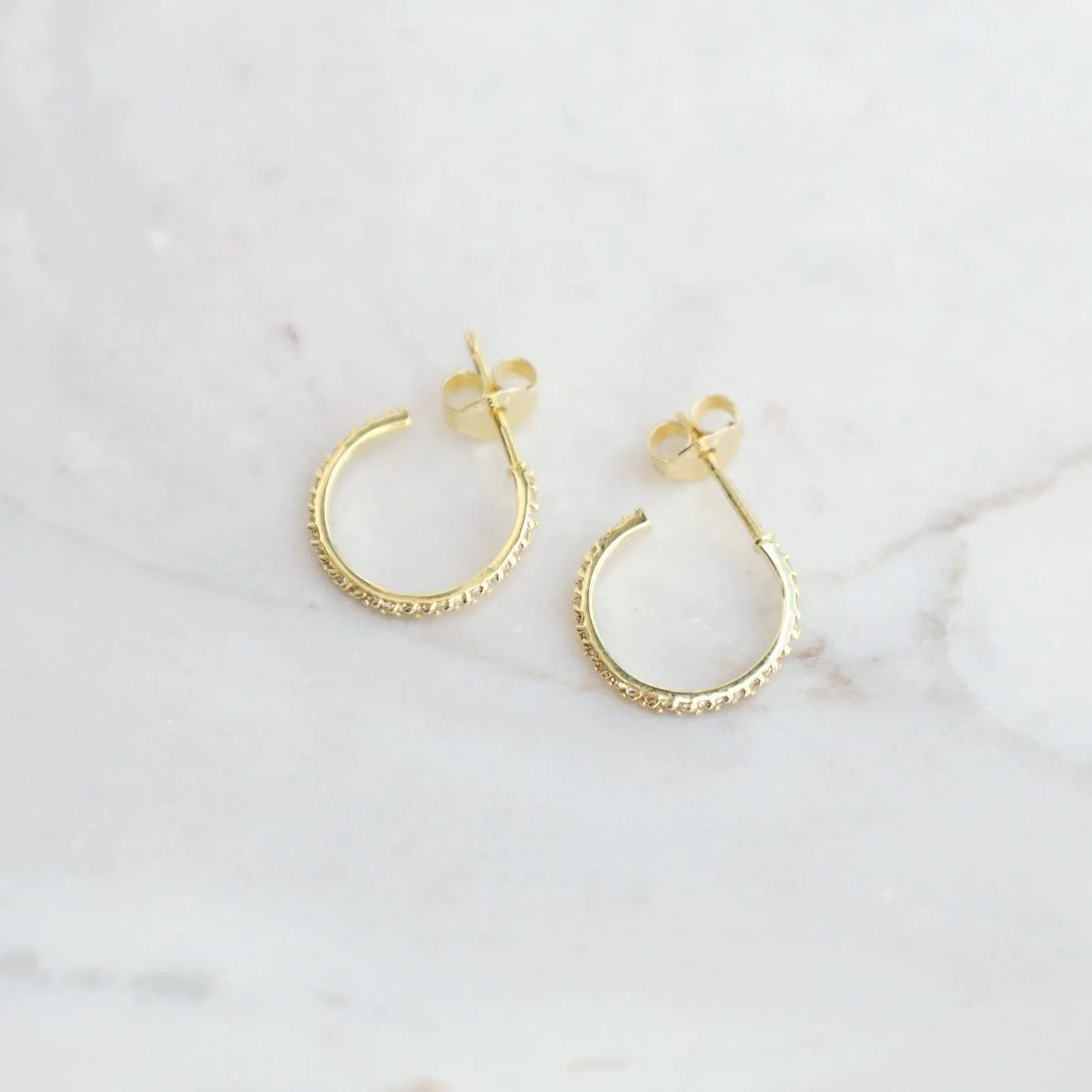 Gold Vermeil CZ Pave Stud Hoop