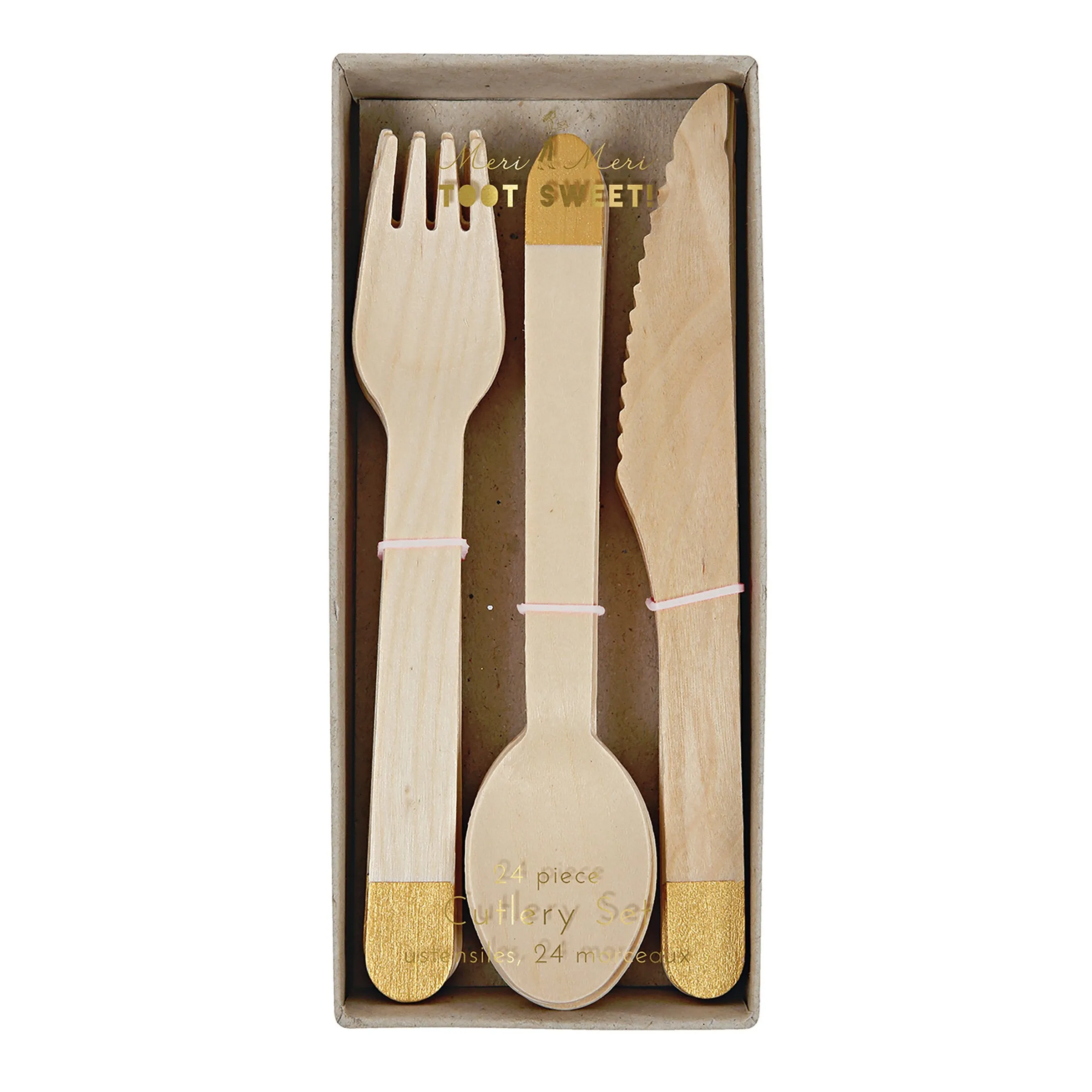 Gold Wooden Cutlery Set (x 24)