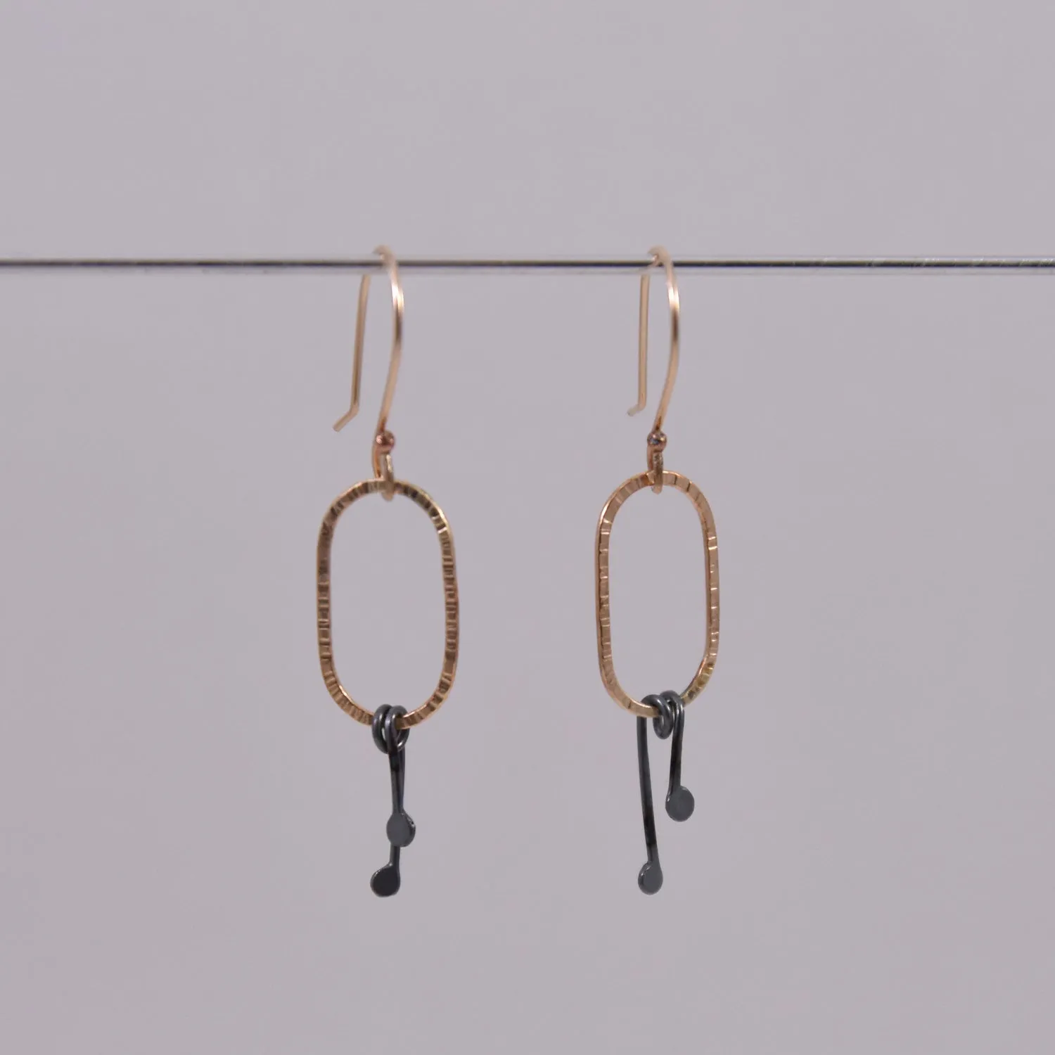 Golden Ovals with Sprouts in Oxidized Recycled Sterling Silver with Gold Filled Hooks