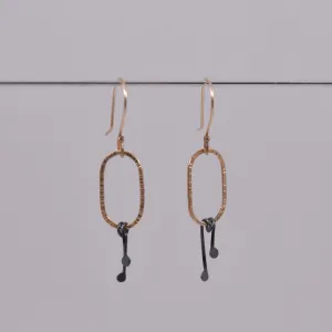 Golden Ovals with Sprouts in Oxidized Recycled Sterling Silver with Gold Filled Hooks