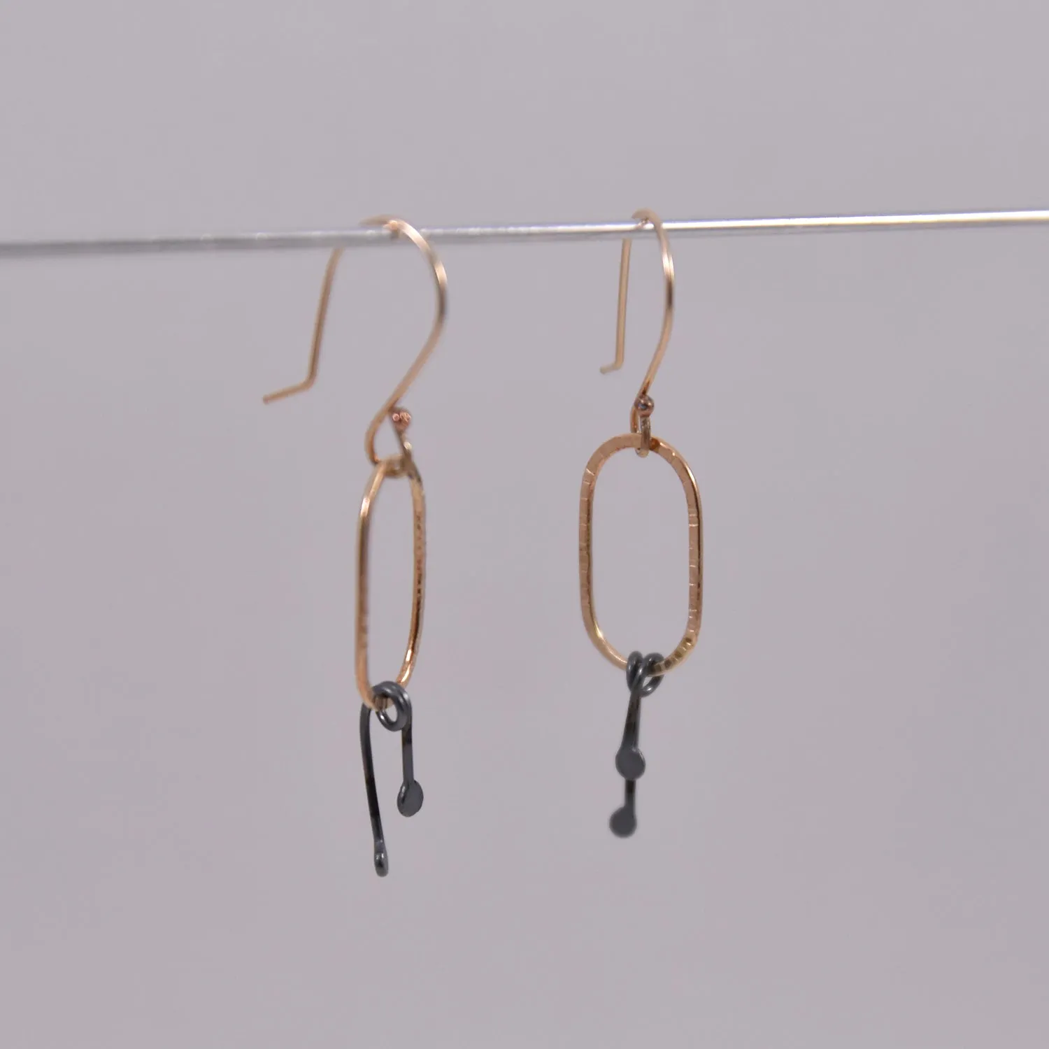 Golden Ovals with Sprouts in Oxidized Recycled Sterling Silver with Gold Filled Hooks