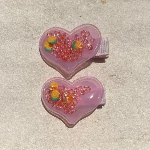 Hair Clip Set | Neon Hearts Light Pink