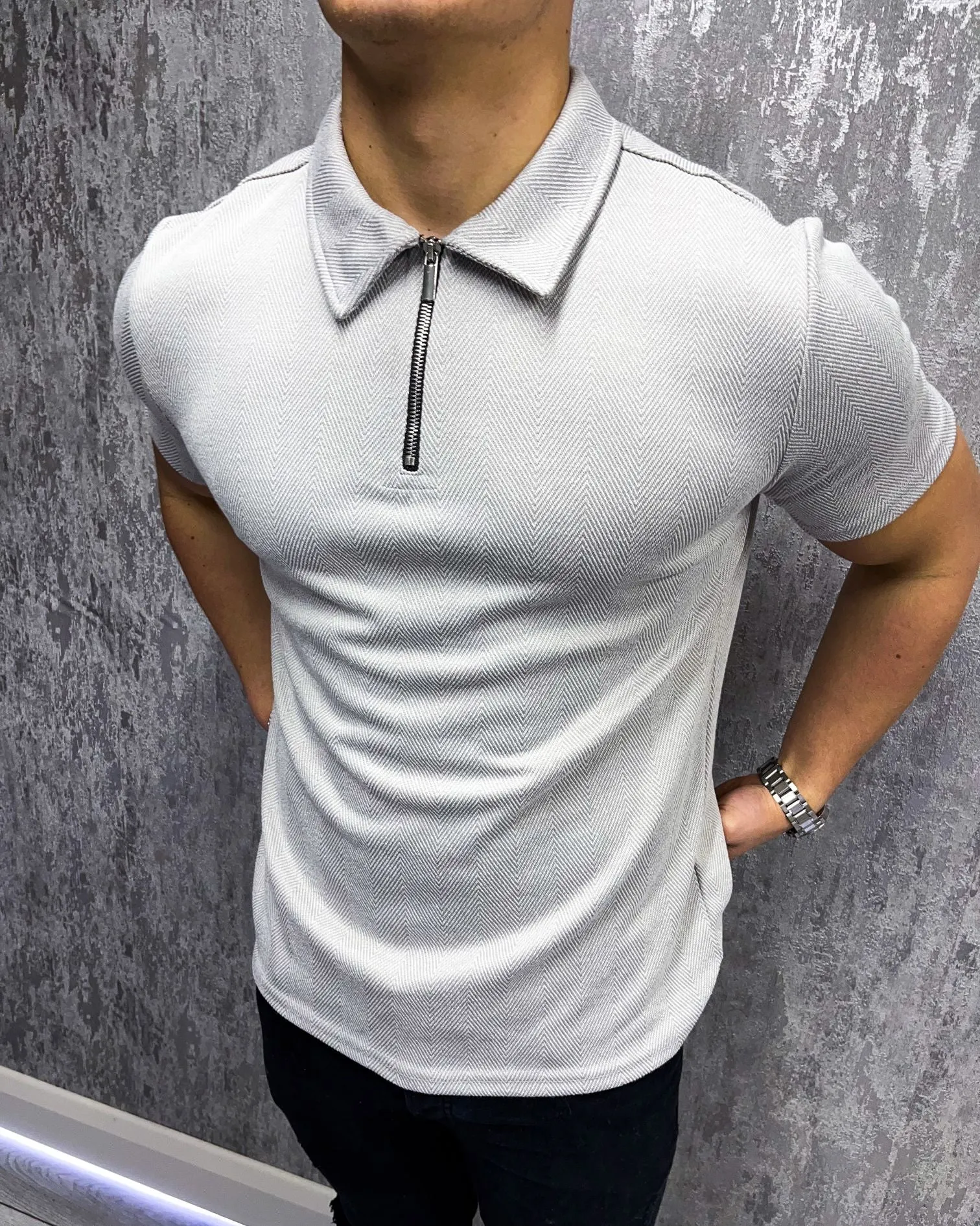 Herringbone classic polo - Grey