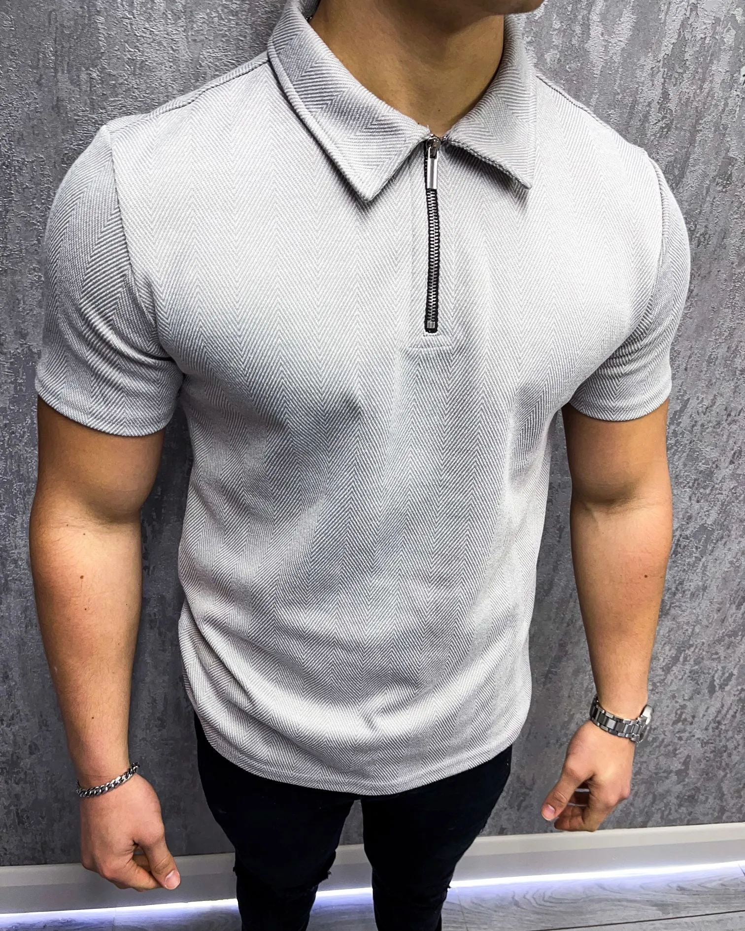 Herringbone classic polo - Grey