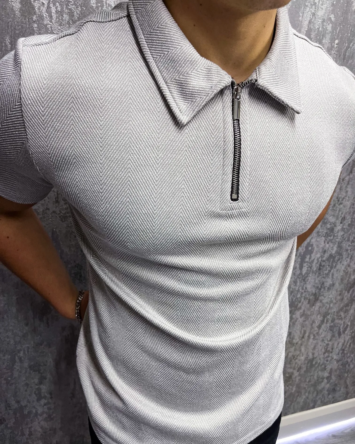 Herringbone classic polo - Grey