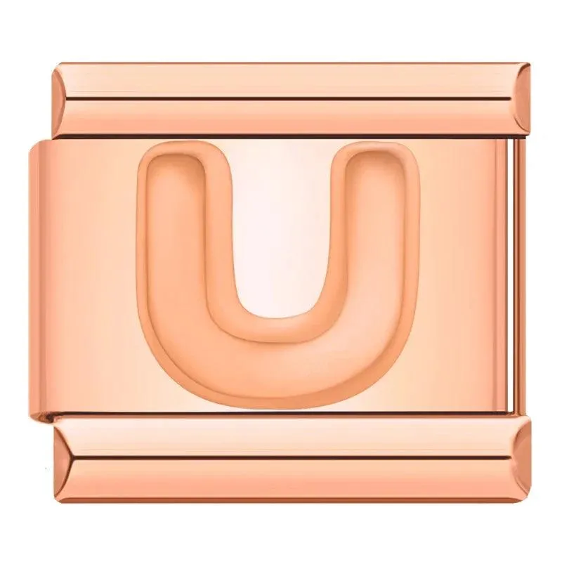 Letter U in Rose Gold, on Rose Gold