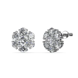 Maggie 18k White Gold Plated Flower Stud Earrings with Swarovski Crystals